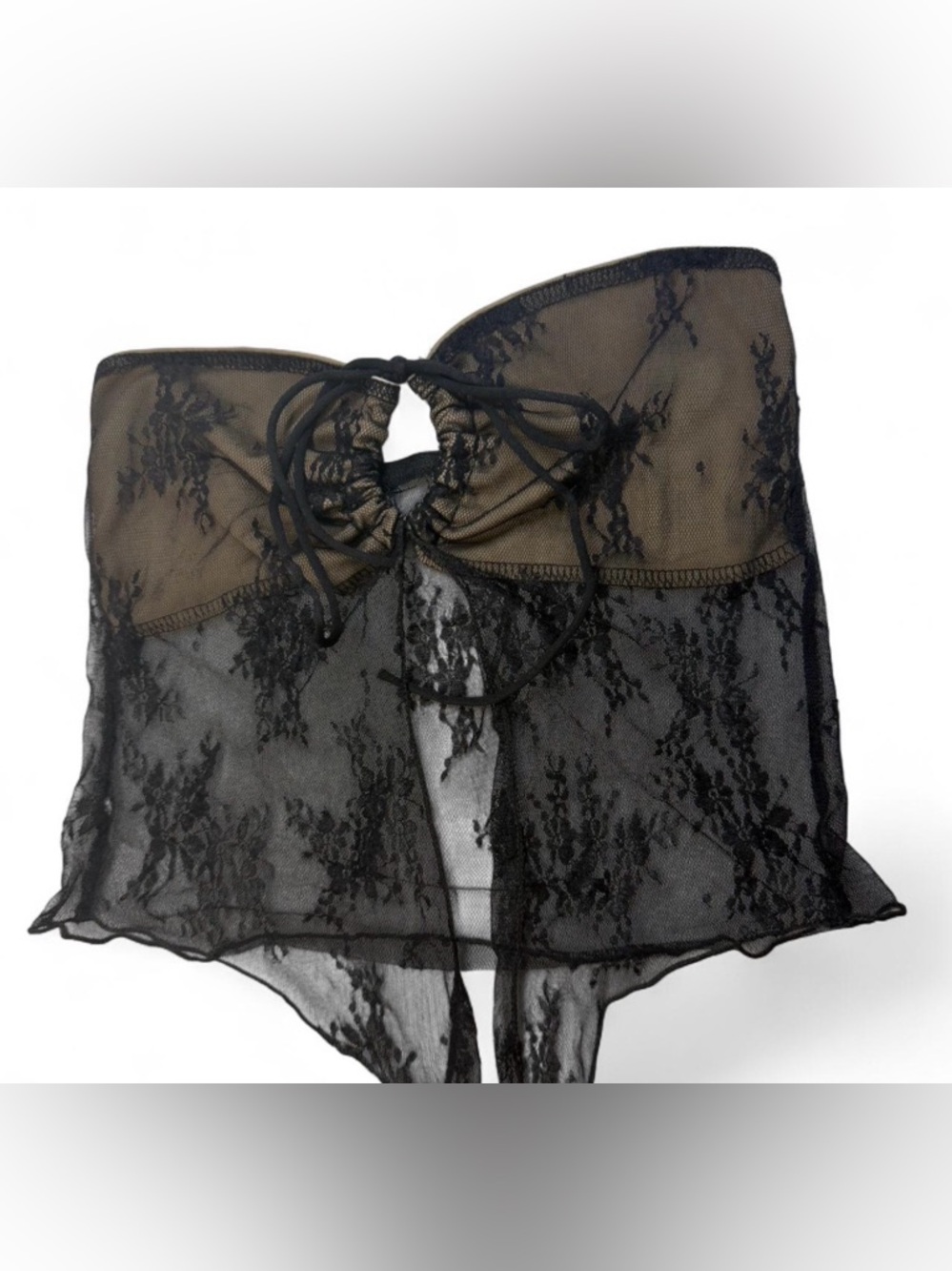 Black Lace Tie-Front Sheer strapless Top